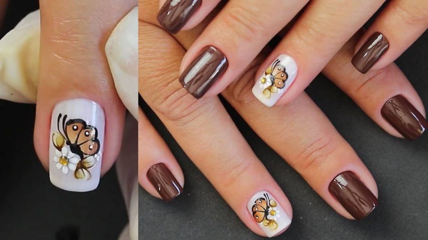 Unhas Decoradas Com Flor E Borboleta